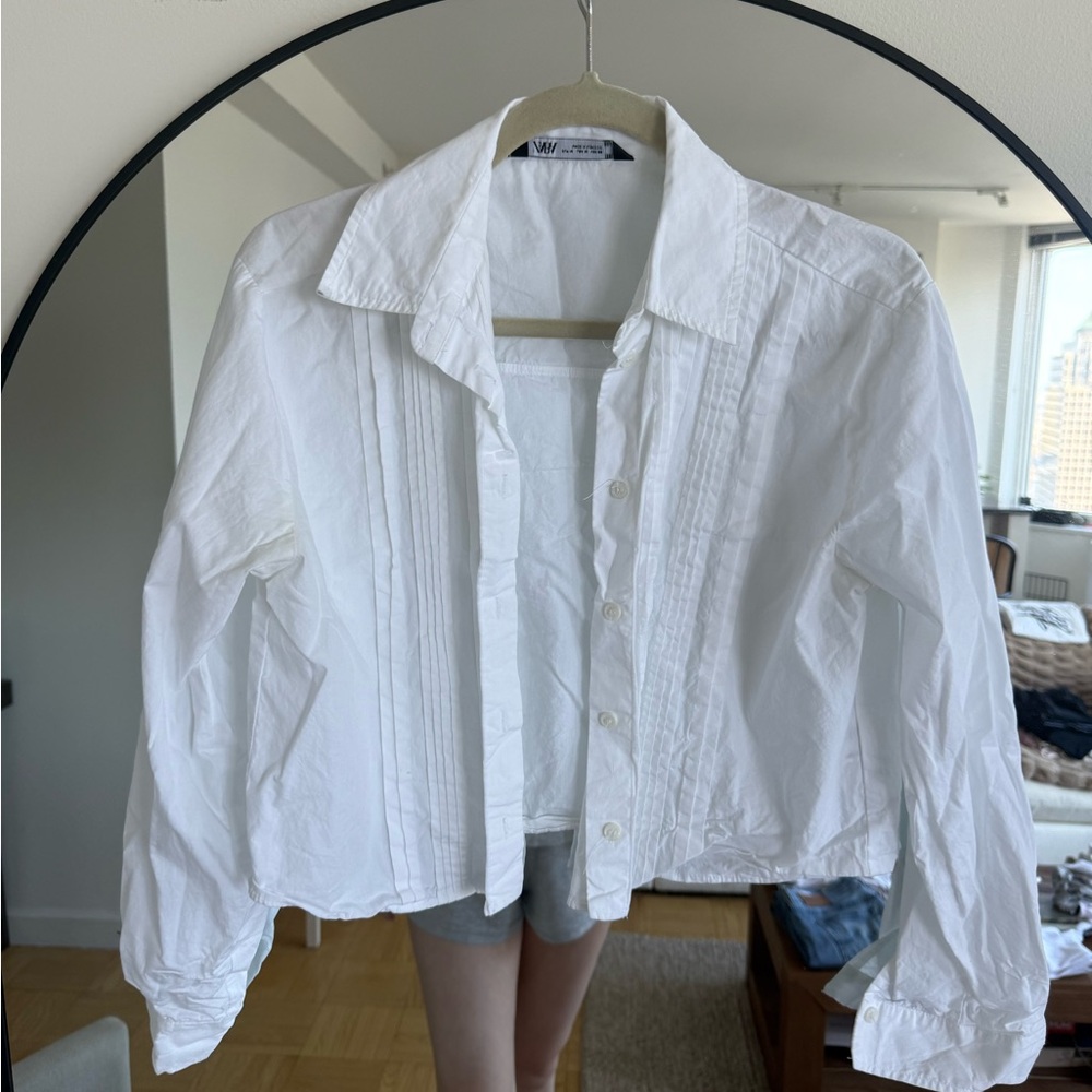 Zara White Pintuck Button-Front Top